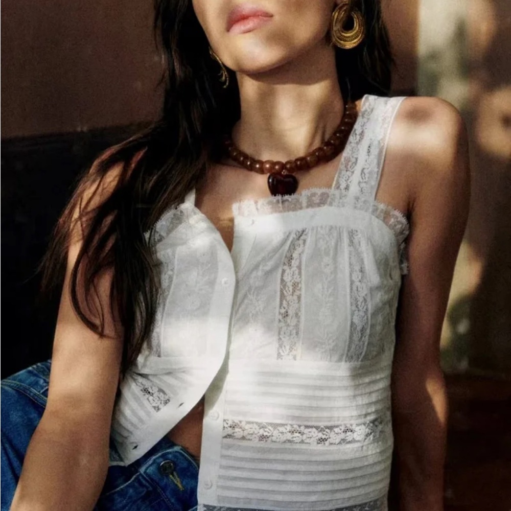 Sezane white Lace Top